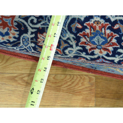 Antique Wool Hand Knotted Rug Red Navy Blue 7.10X11.0 -O032135