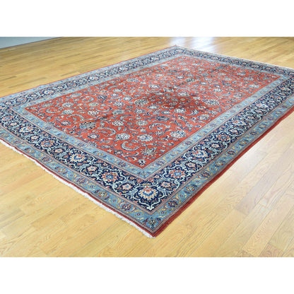 Antique Wool Hand Knotted Rug Red Navy Blue 7.10X11.0 -O032135