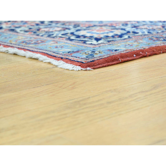 Antique Wool Hand Knotted Rug Red Navy Blue 7.10X11.0 -O032135