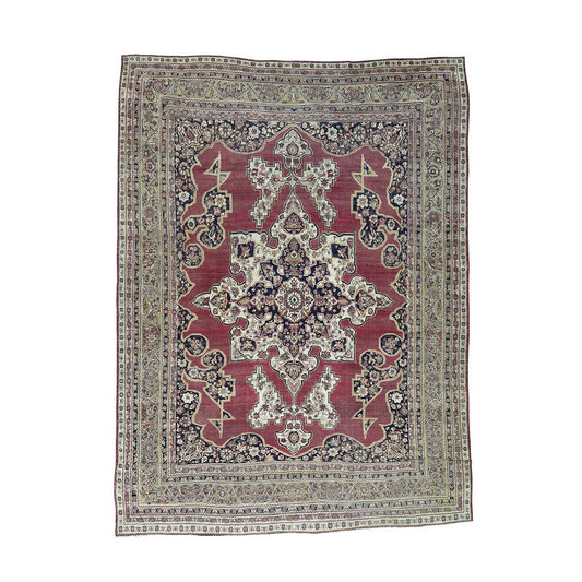 Antique Wool Hand Knotted Rug Red Beige 11.9X15.7 -O032136