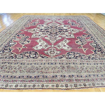 Antique Wool Hand Knotted Rug Red Beige 11.9X15.7 -O032136