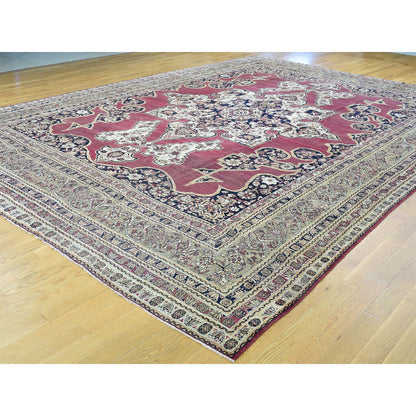 Antique Wool Hand Knotted Rug Red Beige 11.9X15.7 -O032136