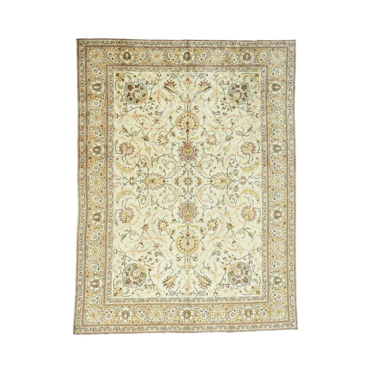 Antique Wool Hand Knotted Rug Ivory Peach 9.8X12.10 -O032137