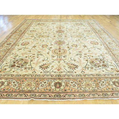 Antique Wool Hand Knotted Rug Ivory Peach 9.8X12.10 -O032137