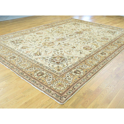 Antique Wool Hand Knotted Rug Ivory Peach 9.8X12.10 -O032137