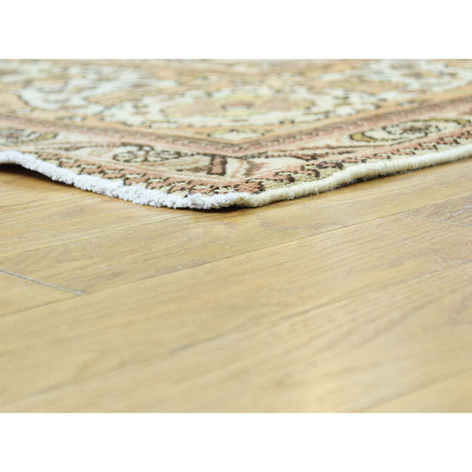 Antique Wool Hand Knotted Rug Ivory Peach 9.8X12.10 -O032137
