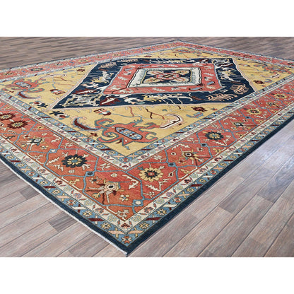Heriz Wool Hand Knotted Rug Blue 9.11x13.10 -O0323