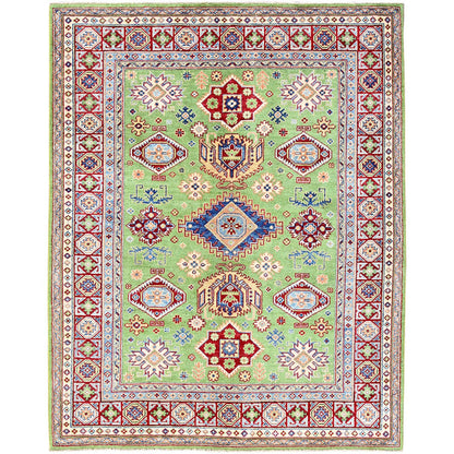 Kazak Wool Hand Knotted Rug Green 5.4x6.8 -O0327