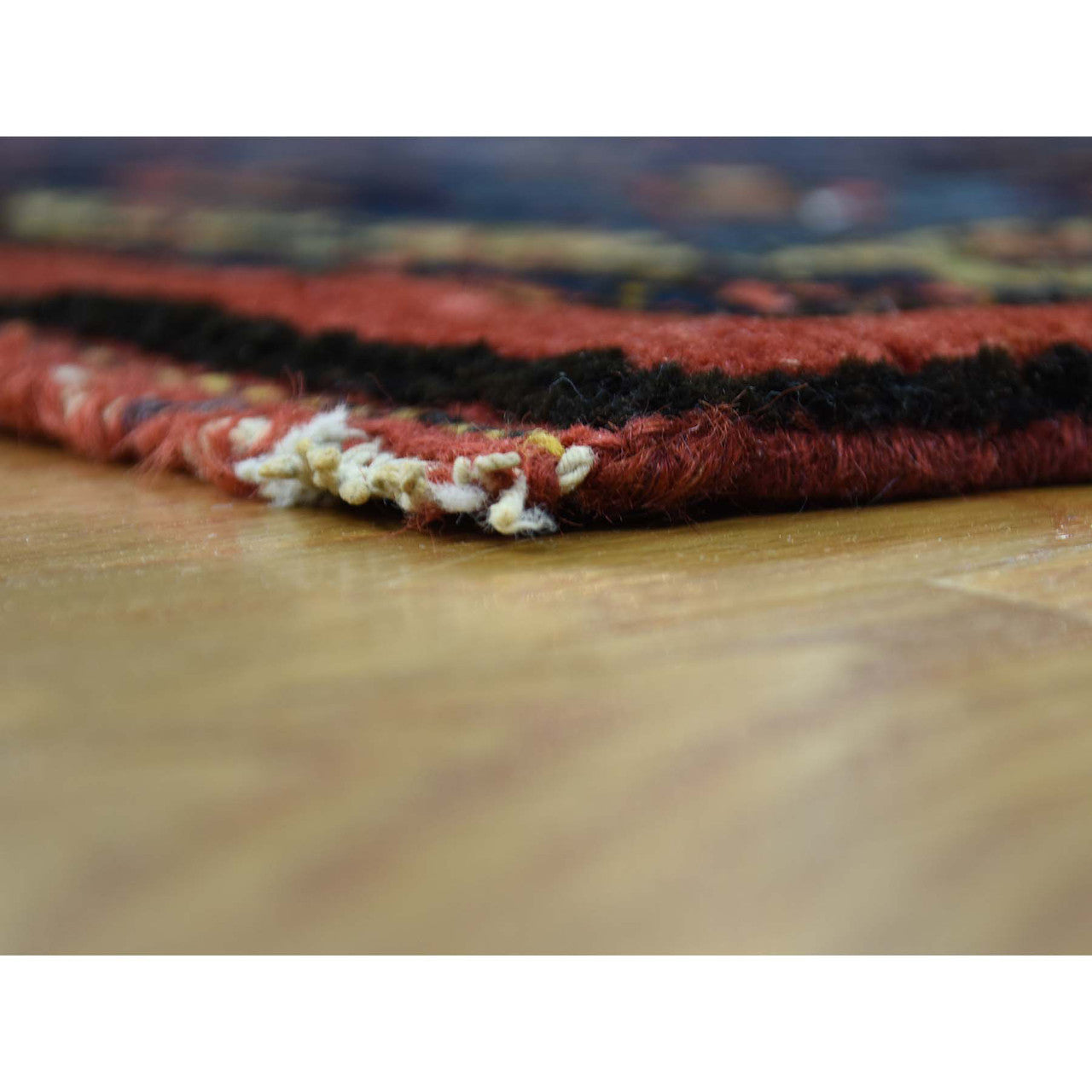 Antique Wool Hand Knotted Rug Red Navy Blue 10.5X13.9 -O032840