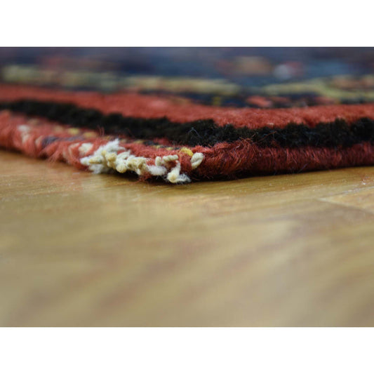 Antique Wool Hand Knotted Rug Red Navy Blue 10.5X13.9 -O032840
