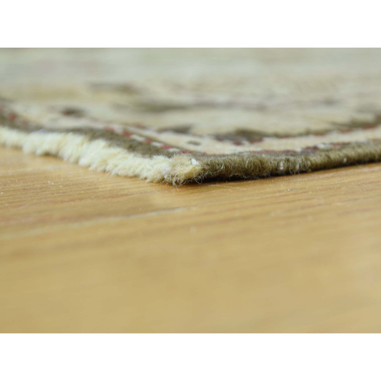 Antique Wool Hand Knotted Rug Green Olive Green 3.8X15.0 -O033178