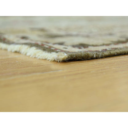 Antique Wool Hand Knotted Rug Green Olive Green 3.8X15.0 -O033178