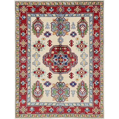 Kazak Wool Hand Knotted Rug Ivory 4.11x6.6 -O0332