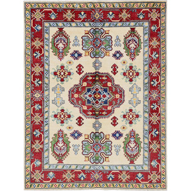 Kazak Wool Hand Knotted Rug Ivory 4.11x6.6 -O0332