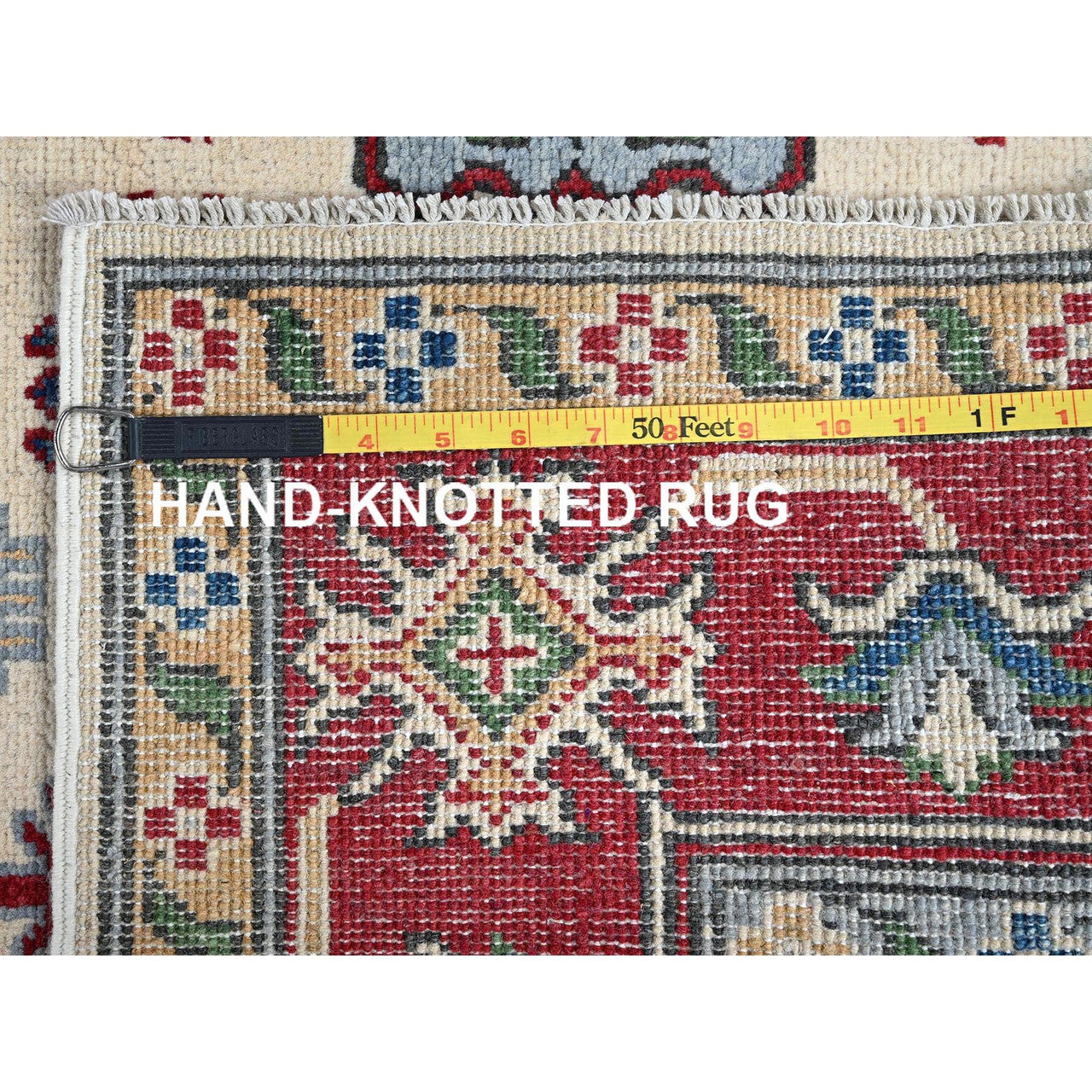 Ivory 4'11" x 6'6" Kazak Hand knotted Wool Rug - Sku: O0332