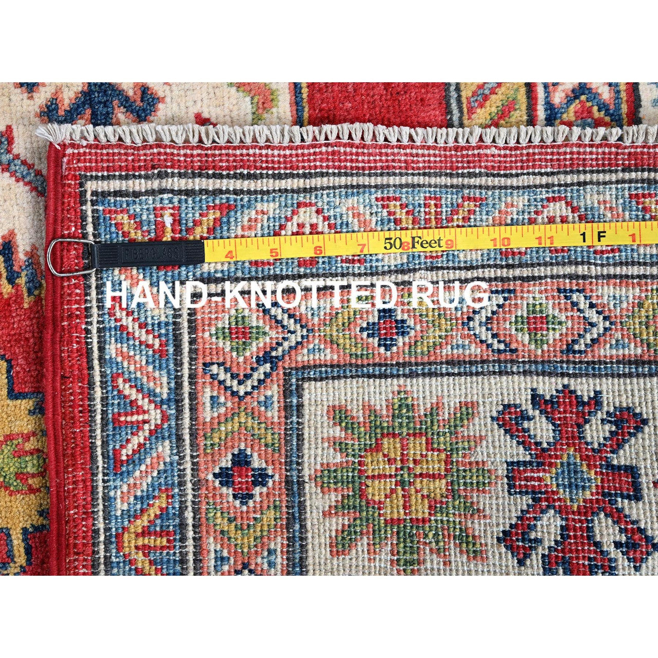 Red 4'10" x 6'11" Kazak Hand knotted Wool Rug - Sku: O0333