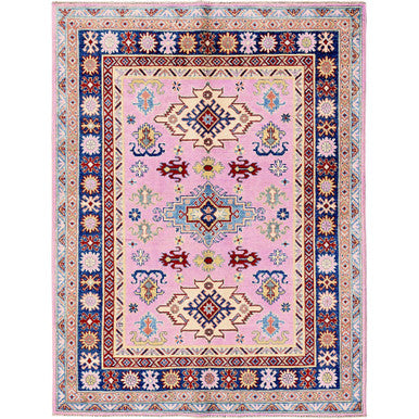 Kazak Wool Hand Knotted Rug Pink 4.11x6.7 -O0334