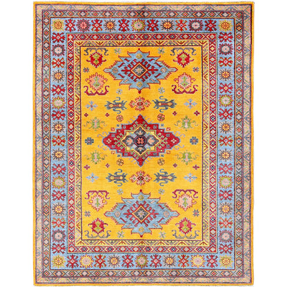 Kazak Wool Hand Knotted Rug Yellow 5.2x6.7 -O0336
