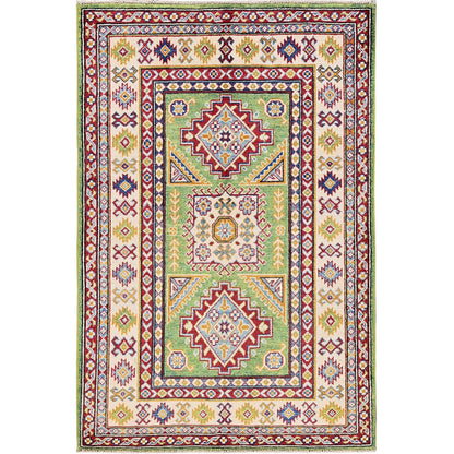 Kazak Wool Hand Knotted Rug Green 3.4x5.0 -O0339