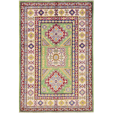 Kazak Wool Hand Knotted Rug Green 3.4x5.0 -O0339