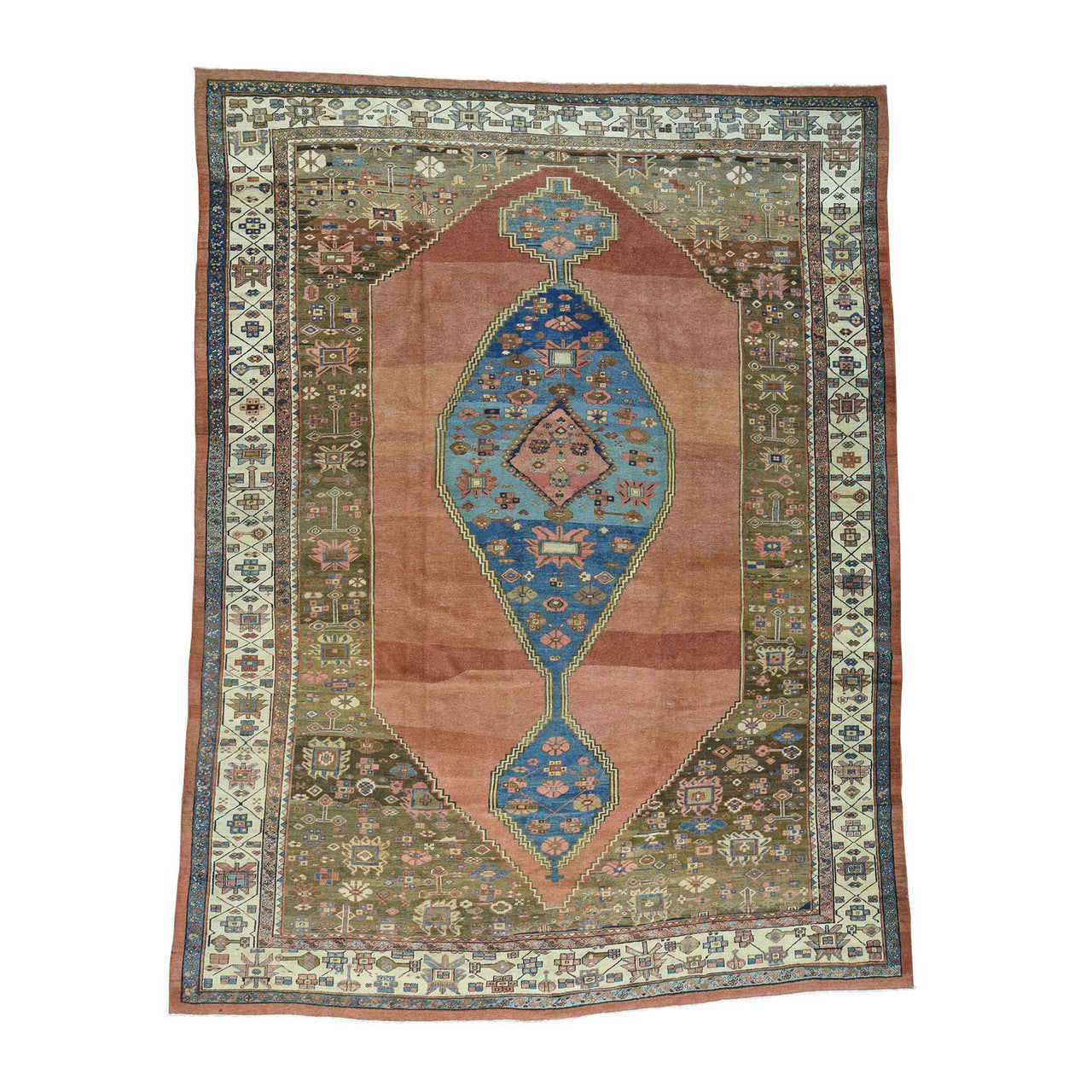 Antique Wool Hand Knotted Rug Brown Ivory 10.8X14.1 -O034131