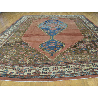Antique Wool Hand Knotted Rug Brown Ivory 10.8X14.1 -O034131