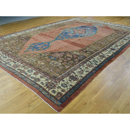 Antique Wool Hand Knotted Rug Brown Ivory 10.8X14.1 -O034131
