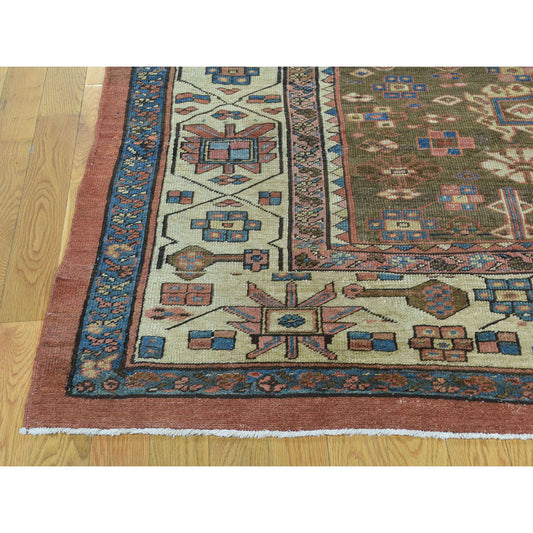 Antique Wool Hand Knotted Rug Brown Ivory 10.8X14.1 -O034131