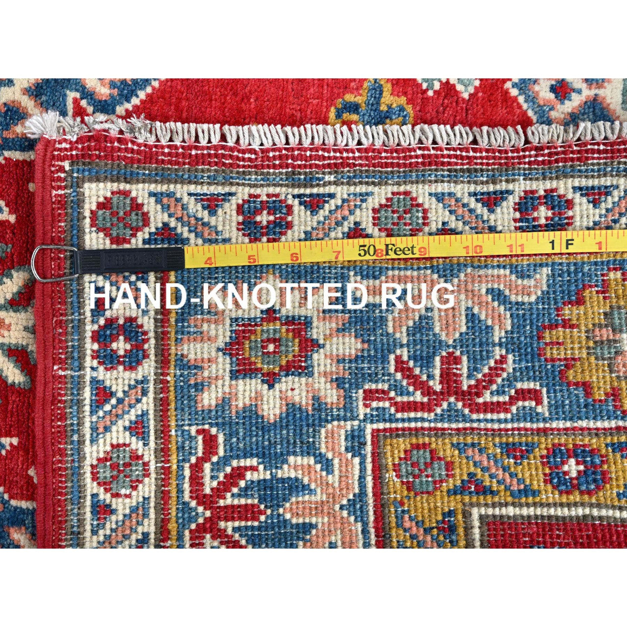 Red 3'8" x 4'10" Kazak Hand knotted Wool Rug - Sku: O0341
