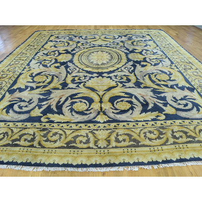 Antique Wool Hand Knotted Rug Blue Brown 10.10X13.8 -O034424