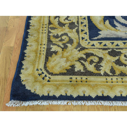 Antique Wool Hand Knotted Rug Blue Brown 10.10X13.8 -O034424