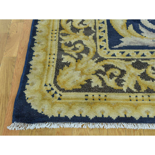 Antique Wool Hand Knotted Rug Blue Brown 10.10X13.8 -O034424