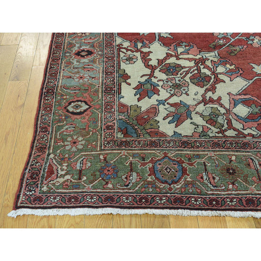 Antique Wool Hand Knotted Rug Red Light Green 9.0X11.3 -O034425