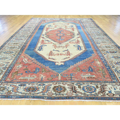 Antique Wool Hand Knotted Rug Red Ivory 8.4X14.0 -O034427