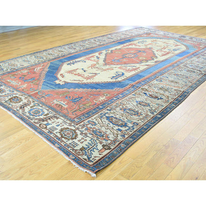 Antique Wool Hand Knotted Rug Red Ivory 8.4X14.0 -O034427