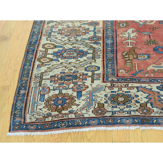 Antique Wool Hand Knotted Rug Red Ivory 8.4X14.0 -O034427