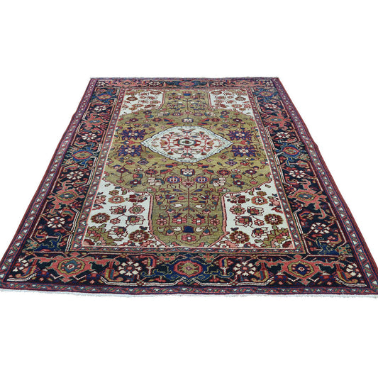 Antique Wool Hand Knotted Rug Green Black 4.6X6.4 -O034451