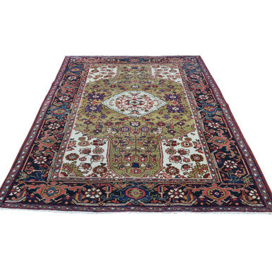 Antique Wool Hand Knotted Rug Green Black 4.6X6.4 -O034451