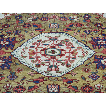 Antique Wool Hand Knotted Rug Green Black 4.6X6.4 -O034451