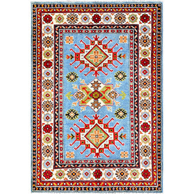 Kazak Wool Hand Knotted Rug Blue 3.4x4.10 -O0344