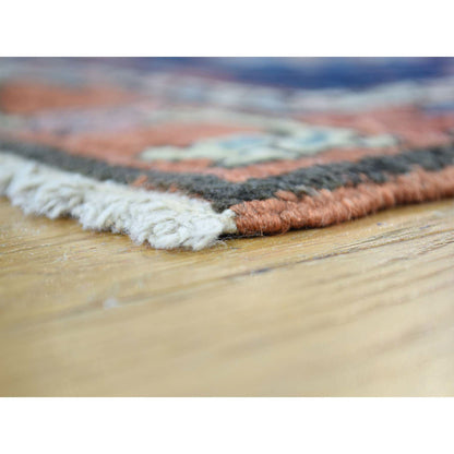 Antique Wool Hand Knotted Rug Red Navy Blue 9.10X13.5 -O035433