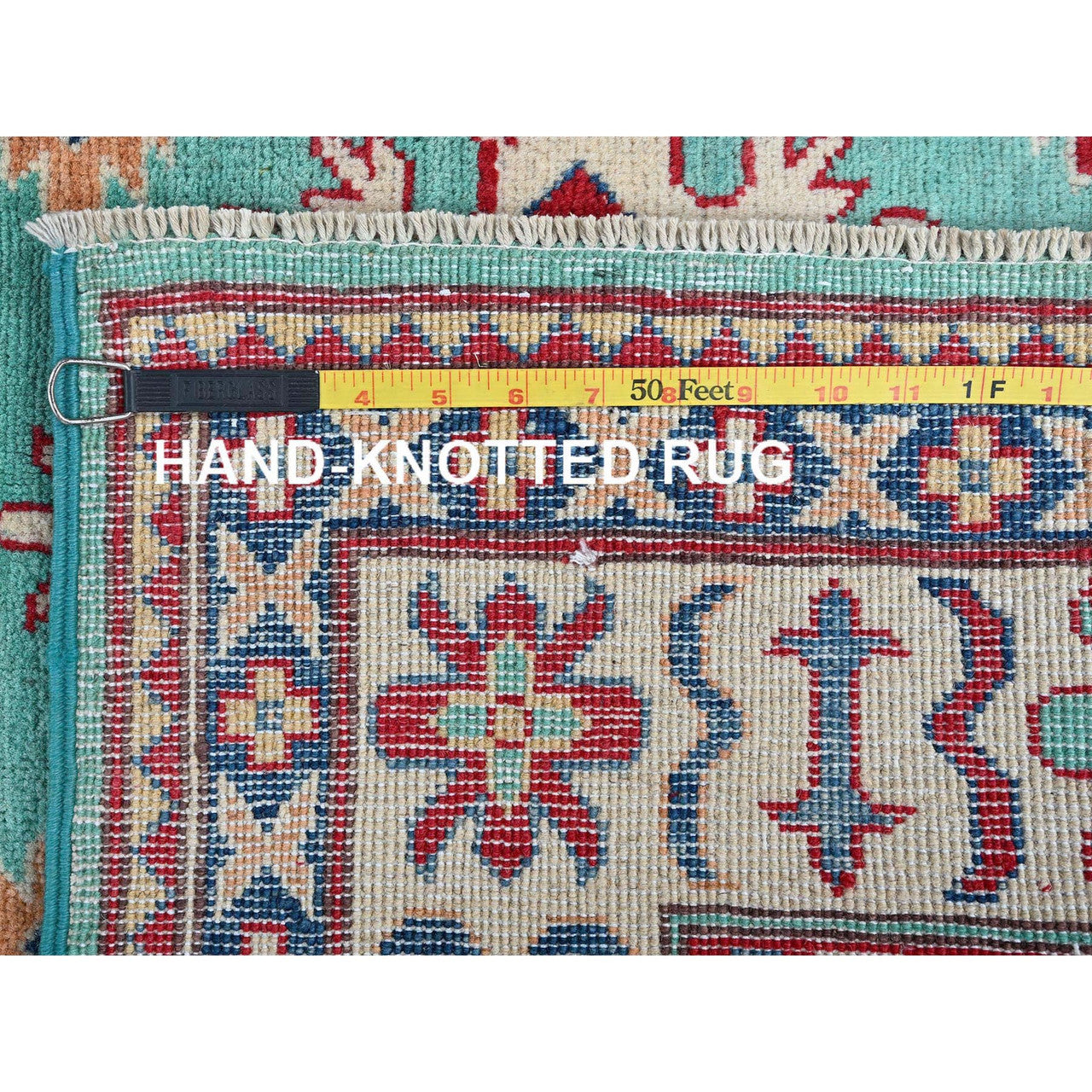 Green 3'11" x 5'10" Kazak Hand knotted Wool Rug - Sku: O0355