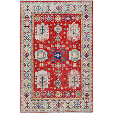 Kazak Wool Hand Knotted Rug Red 3.10x5.10 -O0357