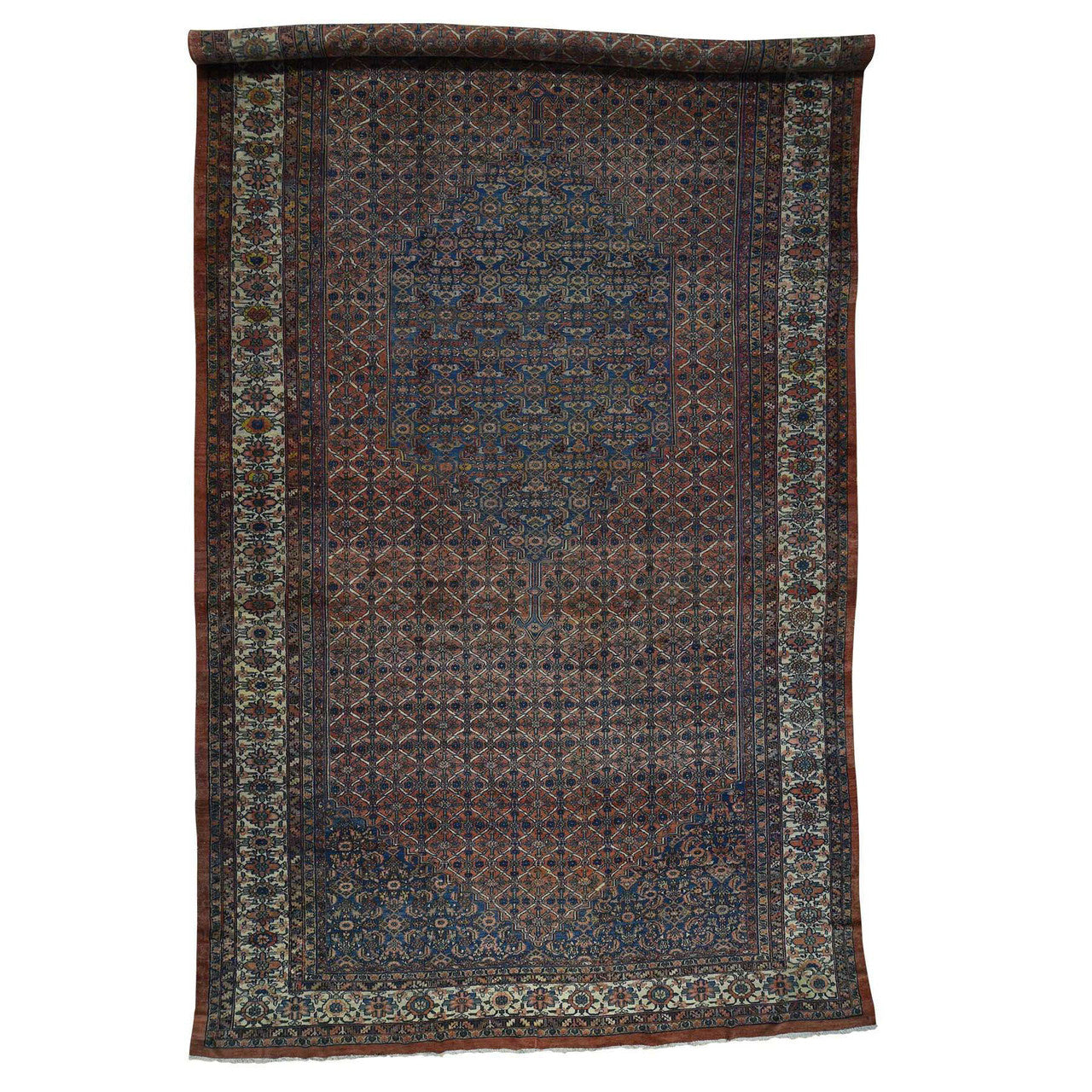 Antique Wool Hand Knotted Rug Red Taupe 11.10X23.4 -O035950