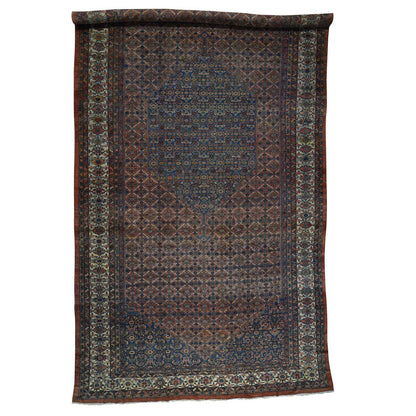 Antique Wool Hand Knotted Rug Red Taupe 11.10X23.4 -O035950