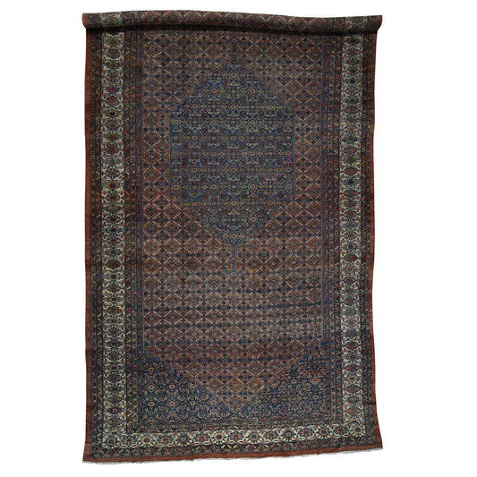 Antique Wool Hand Knotted Rug Red Taupe 11.10X23.4 -O035950