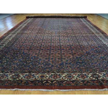 Antique Wool Hand Knotted Rug Red Taupe 11.10X23.4 -O035950