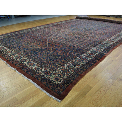 Antique Wool Hand Knotted Rug Red Taupe 11.10X23.4 -O035950