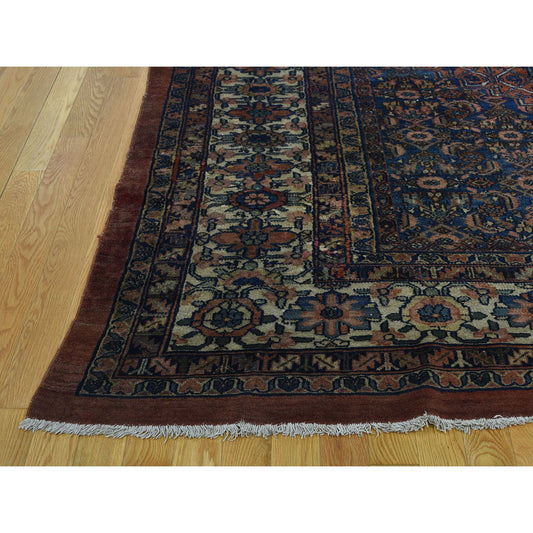Antique Wool Hand Knotted Rug Red Taupe 11.10X23.4 -O035950