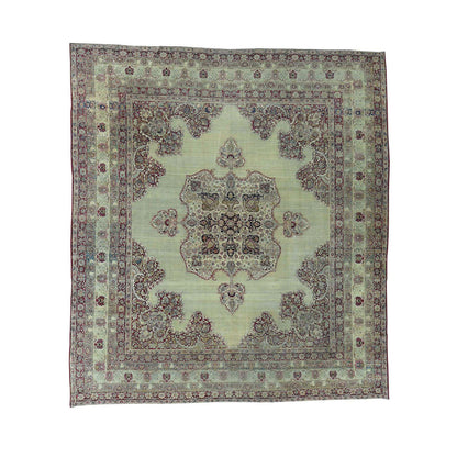 Antique Wool Hand Knotted Rug Beige Red 10.9X12.0 -O036060